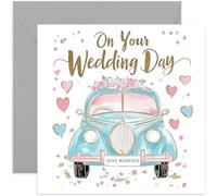Premium Wedding Card for Bride and Groom - Newly Wed Congratulations Gifts for Mr and Mrs - Blue and Gold Wedding Card with Hearts Artwork - Modern, Stylish and Contemporary - Blank Inside