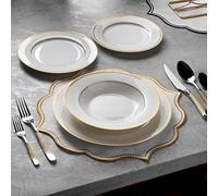 Premium White and Gold 24-Piece New Bone China Dinnerware Set for 6 People - Dinner Plates, Soup Plates, Dessert Plates, and Small Plates - Crockery Dining Set by Konigtum - KOR-DI