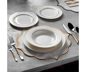 Premium White and Gold 24-Piece New Bone China Dinnerware Set for 6 People - Dinner Plates, Soup Plates, Dessert Plates, and Small Plates - Crockery Dining Set by Konigtum - KOR-PG
