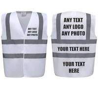Premium WHITE Hi Vis Safety Vest Custom Printed With Your Logo Or Text Waistcoat, Personalise Front and Back, Brand Your Company, Small to 3XL, Brook Hi Vis (White, Small)