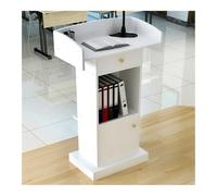 Premium White Lectern Podium Multi Functional Presentation Stand with Large Reading Surface & Storage Rack for Conferences Events and Public Speaking