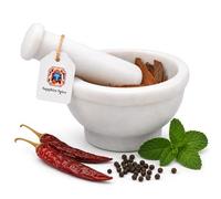 Premium White Marble Pestle and Mortar Set 15cm | Solid Stone Spice Herb Grinder | Garlic Crusher Guacamole Pesto & Pill Crusher | Grinds Wet & Dry | Handmade Kitchen Gift UK