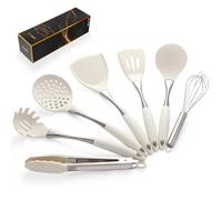 Premium White Silicone Cooking Utensils Set-Non-Toxic, Heat Resistant, BPA Free Kitchen Utensils Set with Spatula, Spoon, Whisk & Tongs-Non-Stick& Dishwasher Safe for Nonstick Cookware