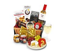 Premium White Wine Gift Basket - Downton Hamper with Chardonnay, Mature Cheddar, Organic Brie, Chocolates & Shortbread - White Wine Birthday Gifts for Her, from Regency Hampers