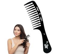 Premium Wide Tooth Hair Comb for Wet and Dry Hair, Detangling Comb with Handle for Smooth Styling and Gentle Glide, Durable Black Comb with Elegant Butterfly Design for Unisex