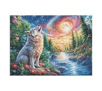 Premium Wolf Mountain Stream Forest Wildlife Wild Nature 500 Piece Adult Jigsaw Puzzle Challenging Fun And Engaging Ideal Hobby for Home Or Leisure 500 PCS（52×38cm）