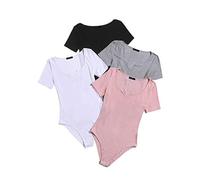 Premium Women Bodysuit Notch Detail Rib Knit - Multi Pack - Pack of 4 UK MADE (LARGE - 12/14, Mixed)
