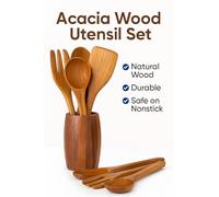 Premium Wood Spoon Set 10-Piece,Elegant Wooden Cooking Utensils with Holder & Honey Dipper | Heat-Resistant & Eco-Friendly Kitchen Tools