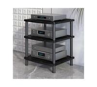 Premium Wooden Media Stand for CD Record Player & Stereo - 3-Tier Rack Tower for TV & Game Console - Home Theater (Black)