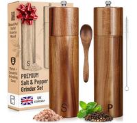 Premium Wooden Salt and Pepper Grinder Set - 28 g / 1 oz Each, Acacia Solid Wood Mills - Refillable Coarse Grain Salt & Peppercorn Manual Twist Grinders - Modern or Rustic Home Table - by PJC-Kitchen