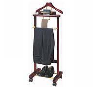 Premium Wooden Suit Valet Stand with Wheels - Multi-Functional Clothing nizer Coat & Pants Hanger Tie & Suit Support Stylish Garment Rack with Top Tray