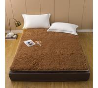 Premium Wool Fce Mattress Topper with Str, Warm Soft Bed Protector, Thick Lamb Wool Sping Pad for Winter, Foldable Floor Mat (100x200cm, Camel)
