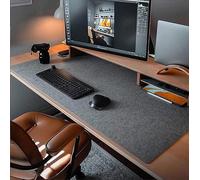 Premium Wool Felt Desk Mat - 100x40cm Extra Large Mouse & Keyboard Pad - Dark Grey Table Protector & Laptop Cushion for Home or Office