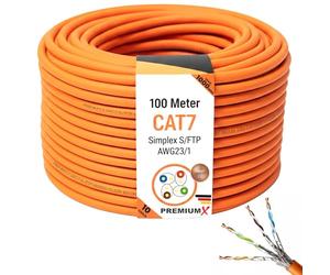 Premium X 100m CAT 7 Network Cable, Orange, 8P8C, 10Gbps, S/FTP, PoE, Cat7, Ethernet Data Cable, Suitable for Router, Switch, Computer