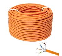 Premium X 50 m CAT 7 Network Cable LAN Cable Installation Cable Ethernet Installation Cable 10 Gbit/s AWG23 S/FTP - Pure Copper LSZH BauPVO Class Eca Data Cable Simplex - Orange