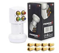 Premium X PXV-QS Quad LNB - 4-Way LNC Head with LTE Filter - 4 Participants - SAT Digital DVB-S2 4K HD 3D - Gold-Plated Contacts - White - Extra Small - Includes 8x F-Connector
