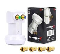Premium X PXV-T Twin LNB - 2-Way LNC Head with LTE Filter - 2 Participants - SAT Digital DVB-S2 4K HD 3D - Gold-Plated Contacts - White - Extra Small - Includes 4x F-Connectors