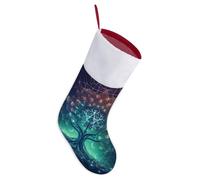 Premium Xmas Stocking Knitted Cotton Festive Digital Futuristic Tree of Life Icon with Space Printed Christmas Stockings for Family, Hanging Xmas Decoration Stockings for Fireplace Gift Fillers