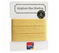 Premium Yarn Dyed Polycotton Gingham Bias Binding Tape 20mm Yellow Small Gingham 5m - Strong Smooth Hardwearing Woven Check Trim for Quiting & Garment Edging- Machine Washable - Giddy Square
