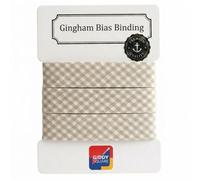 Premium Yarn Dyed Polycotton Gingham Bias Binding Tape 30mm Beige Large Gingham 10m - Strong Smooth Hardwearing Woven Check Trim for Quilting, Bunting & Edging - Machine Washable - Giddy Square