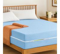 Premium Zipped Mattress Protector Full Encasement Anti Bed Bug Mattress Zip Cover 30cm Deep & Hypoallergenic Matress Covers with Double Side Zipper Closure (Blue, Double)