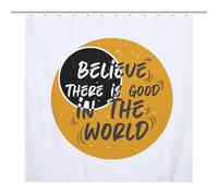PremiumBelieve There Is Good in The World-yellow-black-T-shirt-sweatshirt Fabric Shower Curtain with 12 C-Shaped Hooks, Stainless Grommets, Splash Guard - Curtains with Hooks, Shower Curtain with Hook
