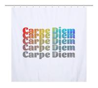 PremiumCarpe Diem Rainbow Color Fabric Shower Curtain with 12 C-Shaped Hooks, Stainless Grommets, Splash Guard - Curtains with Hooks, Shower Curtain with Hooks, Washable Shower Curtain69.69x70.87Inch（