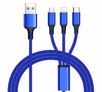 PremiumCord 3 in 1 USB Cable 1.2 m 3 Connections: USB Type C + Micro USB + Lightning for Apple, Charging Cable Only Blue 1.2 m
