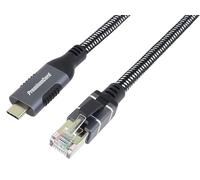 PremiumCord Ethernet Cable USB-C to RJ45 10/100/1000 Mbps CAT 6 FTP USB-C Male to RJ45 Male USB 3.2 Gen 1 Durable Braided Cable Space Gray Length 3m
