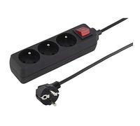 PremiumCord Extension Cable 230 V 2 m 3 Sockets + Switch, Black 2 m
