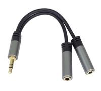 PremiumCord HQ Cable Splitter Jack Plug 3.5 mm to 2 x Jack 3.5 mm Stereo Jack Male to Female Aux Headset Audio, Shielded, Metal Connector, Colour: Black, M/F, Length 15 cm
