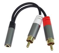 PremiumCord HQ Cable Splitter Jack Socket 3.5 mm to 2 x RCA Stereo Jack Female to RCA Male RCA Aux Headset Audio Shielded Metal Connector Colour Black M/F Length 15 cm