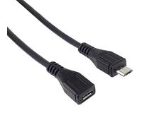 PremiumCord Micro USB Extension Cable 3 m USB Micro B Female to Micro B Male USB 2.0 High Speed Data Cable 2x Shielded AWG28 Black Length 3 m
