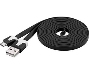 PremiumCord Micro USB PVC Flat Connection Cable - 2m USB A Male to Micro B Male 2.0 High Speed Data Cable, 2x Shielded AWG28 in Black