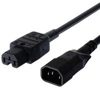 PremiumCord PC Power Extension 230V 2m, IEC 320 Extension Cord, Plug Socket, IEC 320 C15 for C14, Power Cable, Black