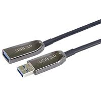 PremiumCord USB 3.0 Optical Extension Cable 50 m (AOC), Fibre Optic Cable, Data Cable SuperSpeed up to 5 Gbit/s, Charging Cable, USB 3.0 Type A Female to Male, 9Pin, Colour Black, Length 50 m