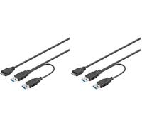 PremiumCord USB 3.0 Power Supply Y Cable, Micro USB B Male to 2 x USB A Male, SuperSpeed Data Cable up to 5 Gbit/S, Colour Black, Length 0.3 m (Pack of 2)