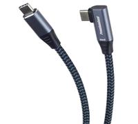 PremiumCord USB-C 3.2 Gen 2x2 Connection Cable with Curved Plug, Data Cable SuperSpeed up to 20 Gbit/s, Charging Cable up to 5A, USB 3.2 Generation 2 x 2 Type C Plug, Colour Black/Grey, Length 1 m