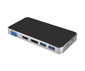 PremiumCord USB-C Dock with 4K HDMI, DisplayPort, VGA, 2 x USB 3.0, PD, Compatible with Video 4K 2160p, Full HD 1080p, USB 3.1 Type C, Aluminium Housing, Length 20 cm