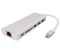 PremiumCord USB-C Dock with Gigabit RJ45, 4K HDMI, 2x USB 3.0, SD, PD, Compatible with Video 4K 2160p, Full HD 1080p, USB 3.1 Type C, Ethernet, Colour Silver, Length 20 cm