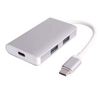 PremiumCord USB-C Hub to 2 x USB 3.0 + PD Charging, Aluminium Housing, 5 Gbps, SuperSpeed USB 3.1 Type C, Colour: Silver, Length 25 cm