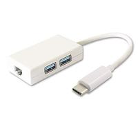 PremiumCord USB-C Hub to 2x USB 3.0 + Gigabit Ethernet RJ45, Gigabit Network, SuperSpeed USB 3.1 Type C Plug, Length 25 cm
