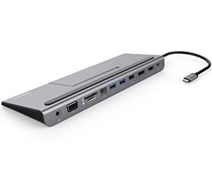 PremiumCord USB-C MST Docking Station for Notebook, 4K HDMI, DisplayPort, VGA, 2X USB 3.0, Gigabit RJ45, SD, Audio, PD, Full HD, Aluminum Housing, Cable Length 20 cm