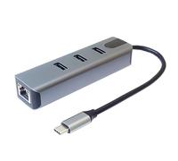 PREMIUMCORD USB-C to Gigabit RJ45 + 3X USB A RJ45 Ethernet 10/100/1000Mbps Type-A Female 3.2 Gen1 5Gbps Adapter for PC Laptop Keyboard Mouse SSD Metal Case 15cm