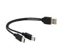 PremiumCord USB Power Supply Y Cable, USB-A Male to 2x USB-C Male, for Charging Two USB-C Devices, Colour: Black, Length 0.15 m