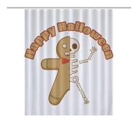 PremiumHappy Halloween Human Skeleton Gingerbread Man Fabric Shower Curtain with 12 C-Shaped Hooks, Stainless Grommets, Splash Guard - Curtains with Hooks, Shower Curtain with Hooks, Washable Shower C