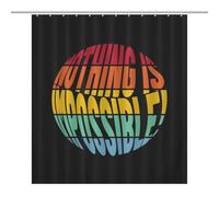 PremiumNothing Is Impossible Rainbow Short Sentence Black Fabric Shower Curtain with 12 C-Shaped Hooks, Stainless Grommets, Splash Guard - Curtains with Hooks, Shower Curtain with Hooks, Washable Show