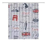 PremiumRetro Urban Style, Newspaper Fabric Shower Curtain with 12 C-Shaped Hooks, Stainless Grommets, Splash Guard - Curtains with Hooks, Shower Curtain with Hooks, Washable Shower Curtain56.30x70.87I