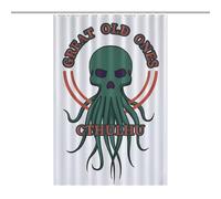 PremiumSkull Octopus Great Old Ones Cthulhu Purple Green Fabric Shower Curtain with 12 C-Shaped Hooks, Stainless Grommets, Splash Guard - Curtains with Hooks, Shower Curtain with Hooks, Washable Showe