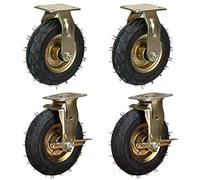 PremiumWheels 4Pack 8" & 10" Pneumatic Casters Durable & Highly Elastic Replacement Wheels for Furniture Carts & Workbenches with Brakes & Mounting Plate/Fixed + Brakes/Ø200mm